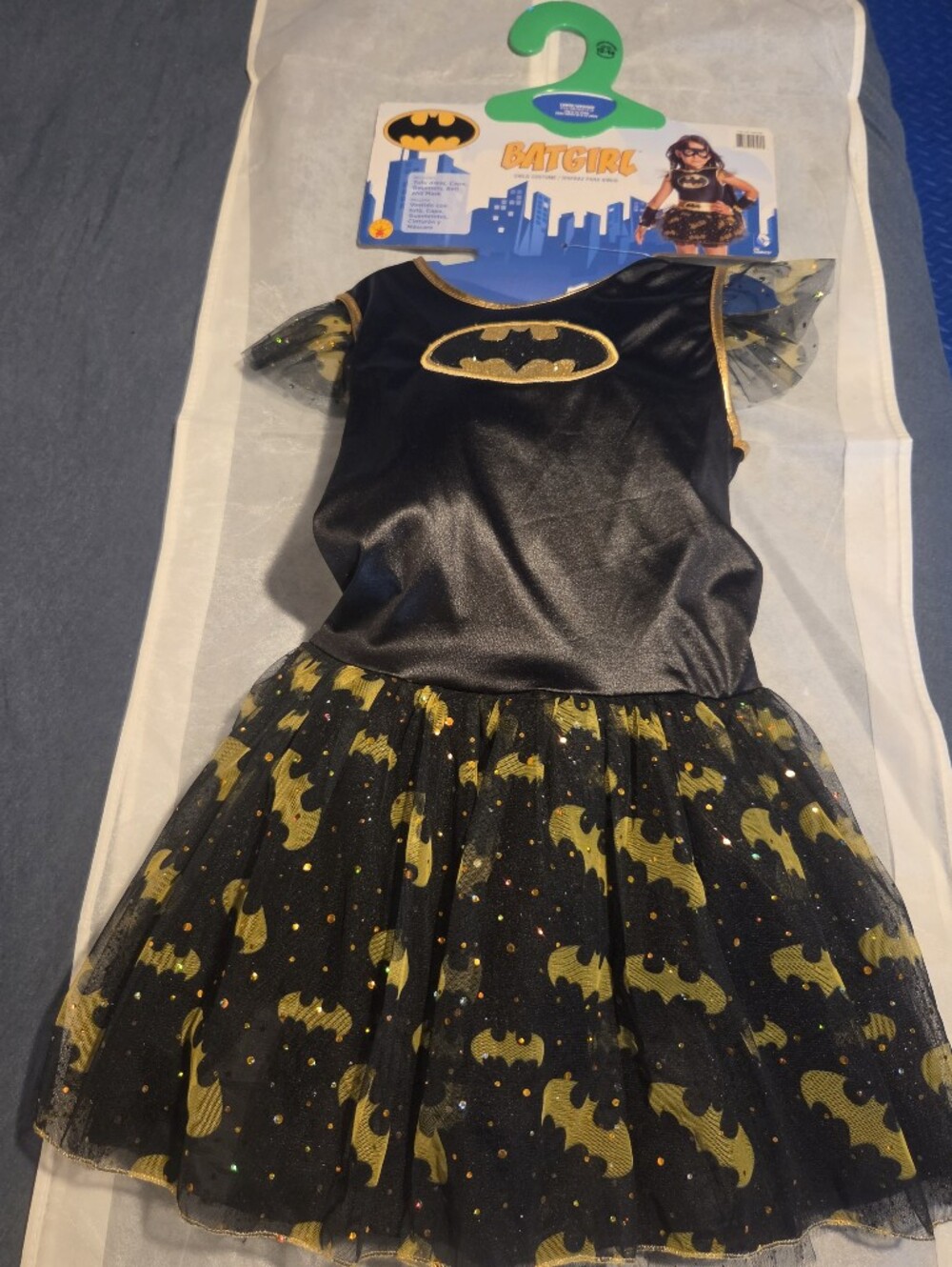 Rubie's Batgirl Girls Costume Dress w/ Cape, Size 4-6, Black/Gold, Polyester NEW
